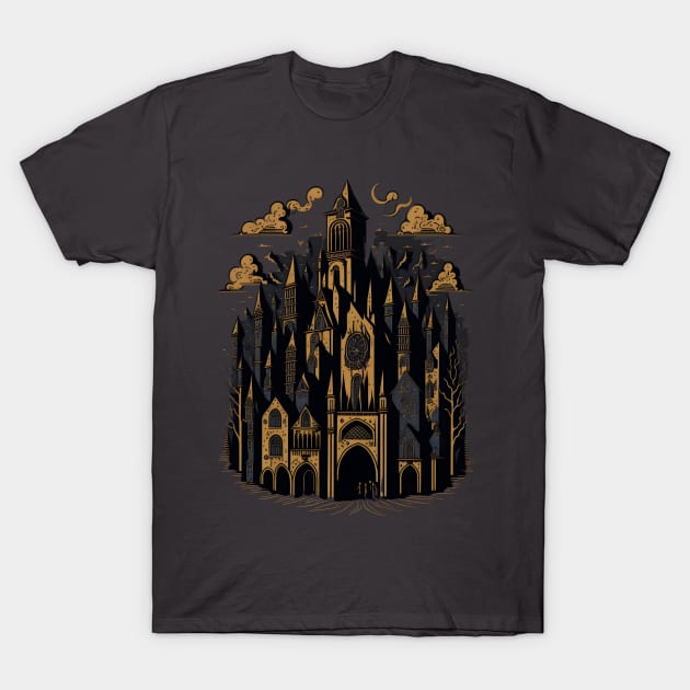 Medieval Cityscape Goth Abstarct cartoon T-Shirt by Moxie Vibe